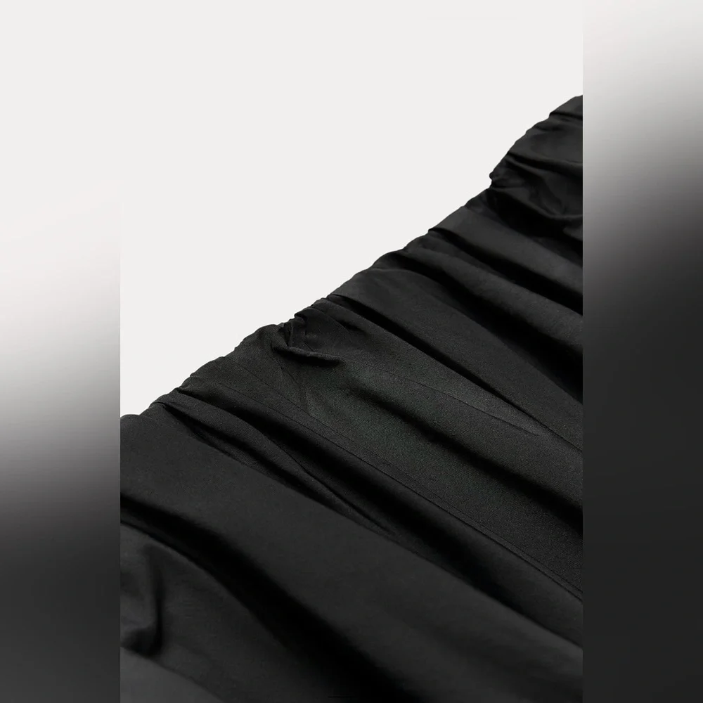 NWT ZARA Off Shoulder TAFFETA Black Mini Dress Balloon Dress Small With Lining - Picture 4 of 11